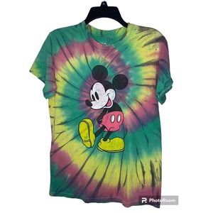 Disney Mickey Mouse Shirt Mens Size Small Colorful Tie Dye Yellow Green